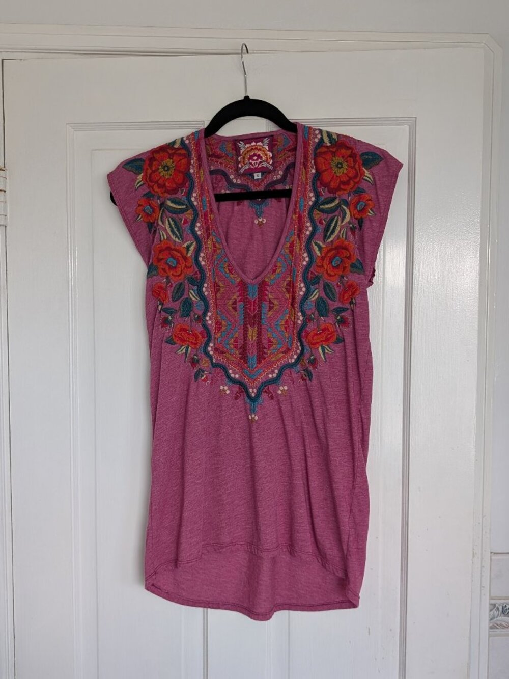 Johnny Was Womens Pink Embroidered Floral Sleeveless Tunic Top S